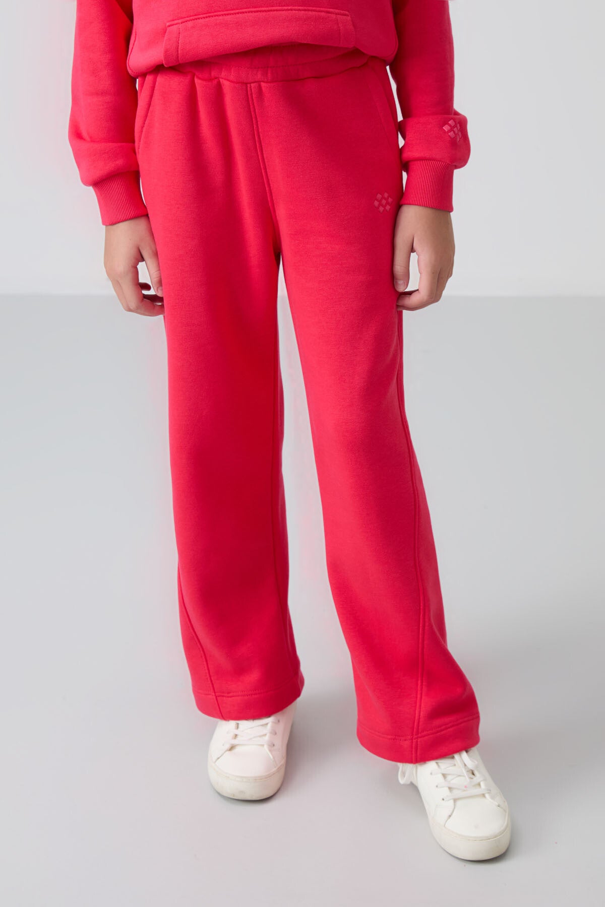 Viva Red Cotton Fleece-Lined Soft Textured Standard Fit Embroidered Girls' Tracksuit Set - 75162