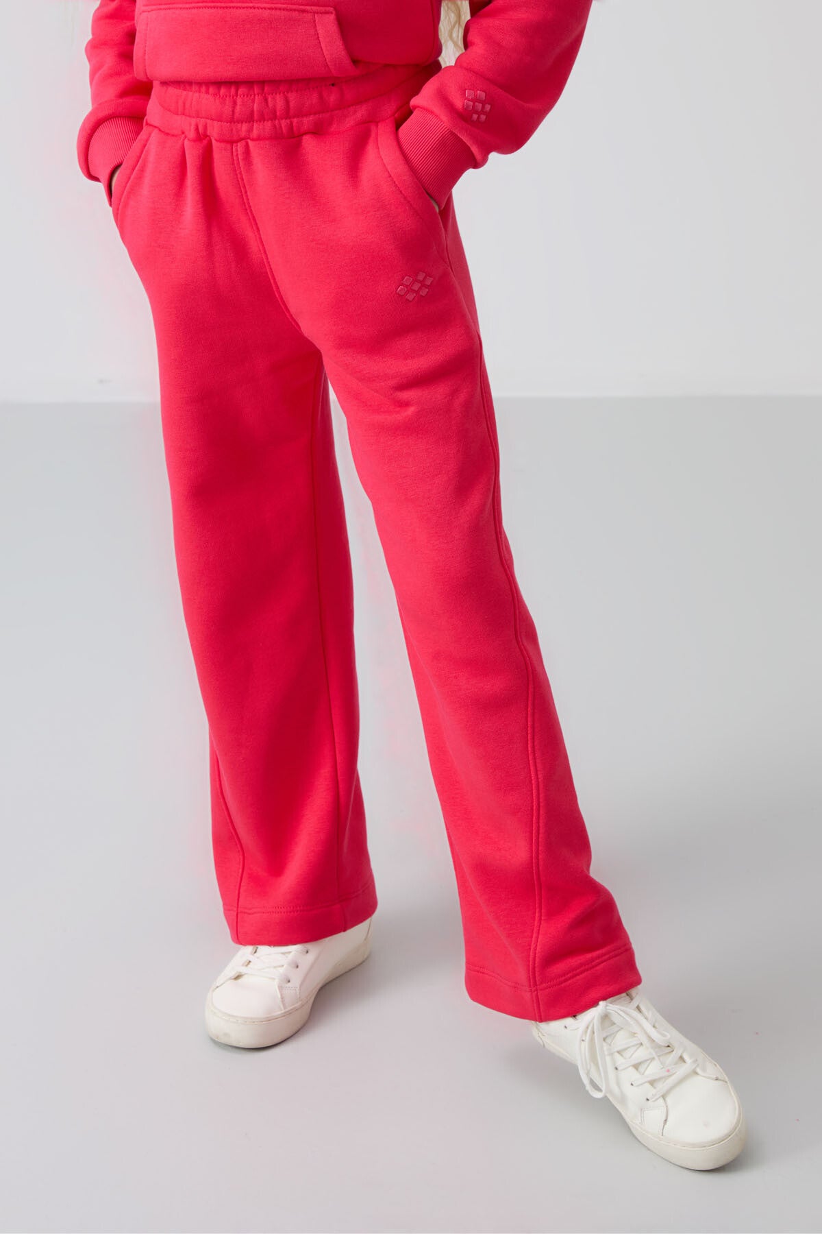 Viva Red Cotton Fleece-Lined Soft Textured Standard Fit Embroidered Girls' Tracksuit Set - 75162