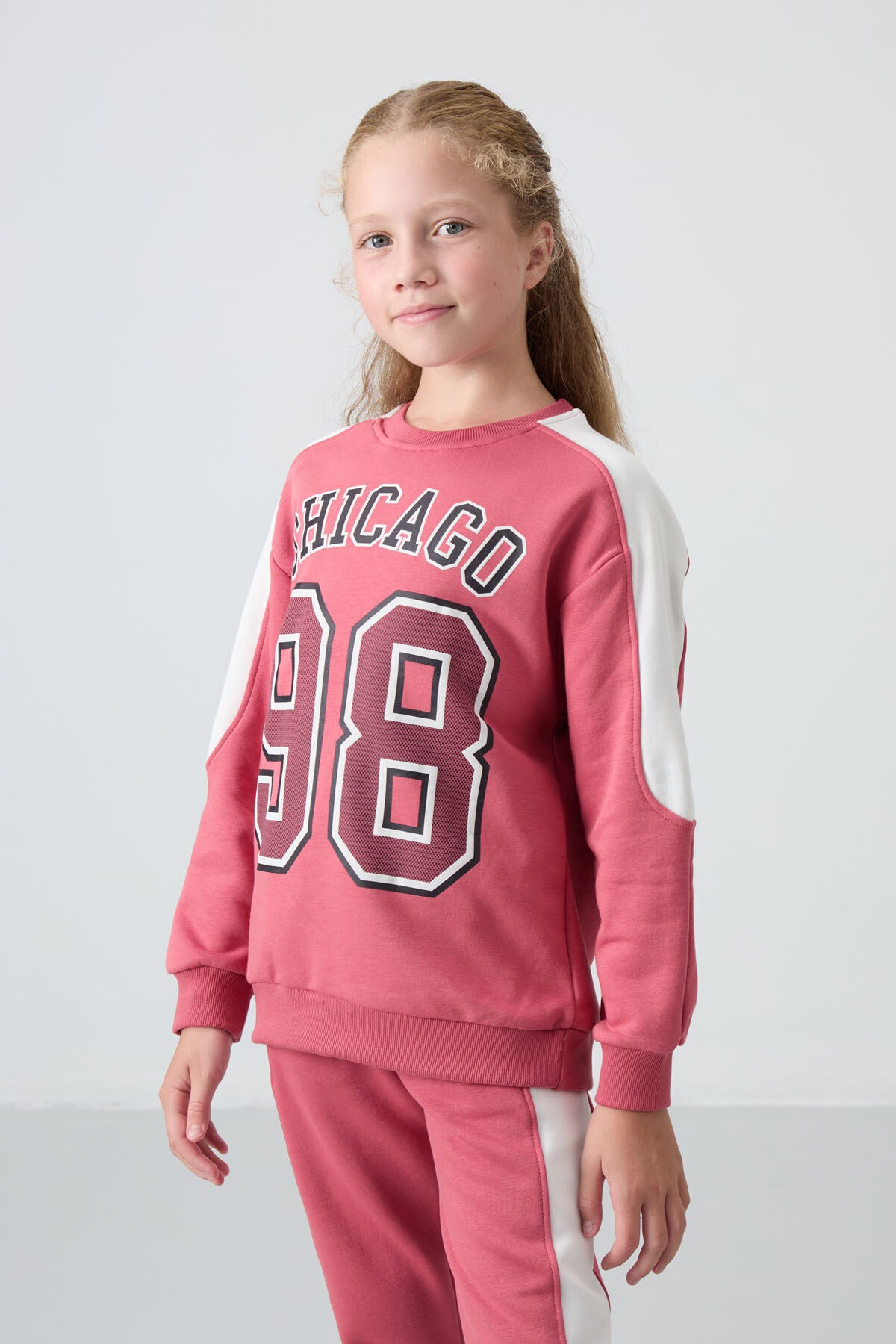 Wild Rose Cotton Fleece-Lined Soft Texture Standard Fit Printed Girls' Tracksuit Set - 75170