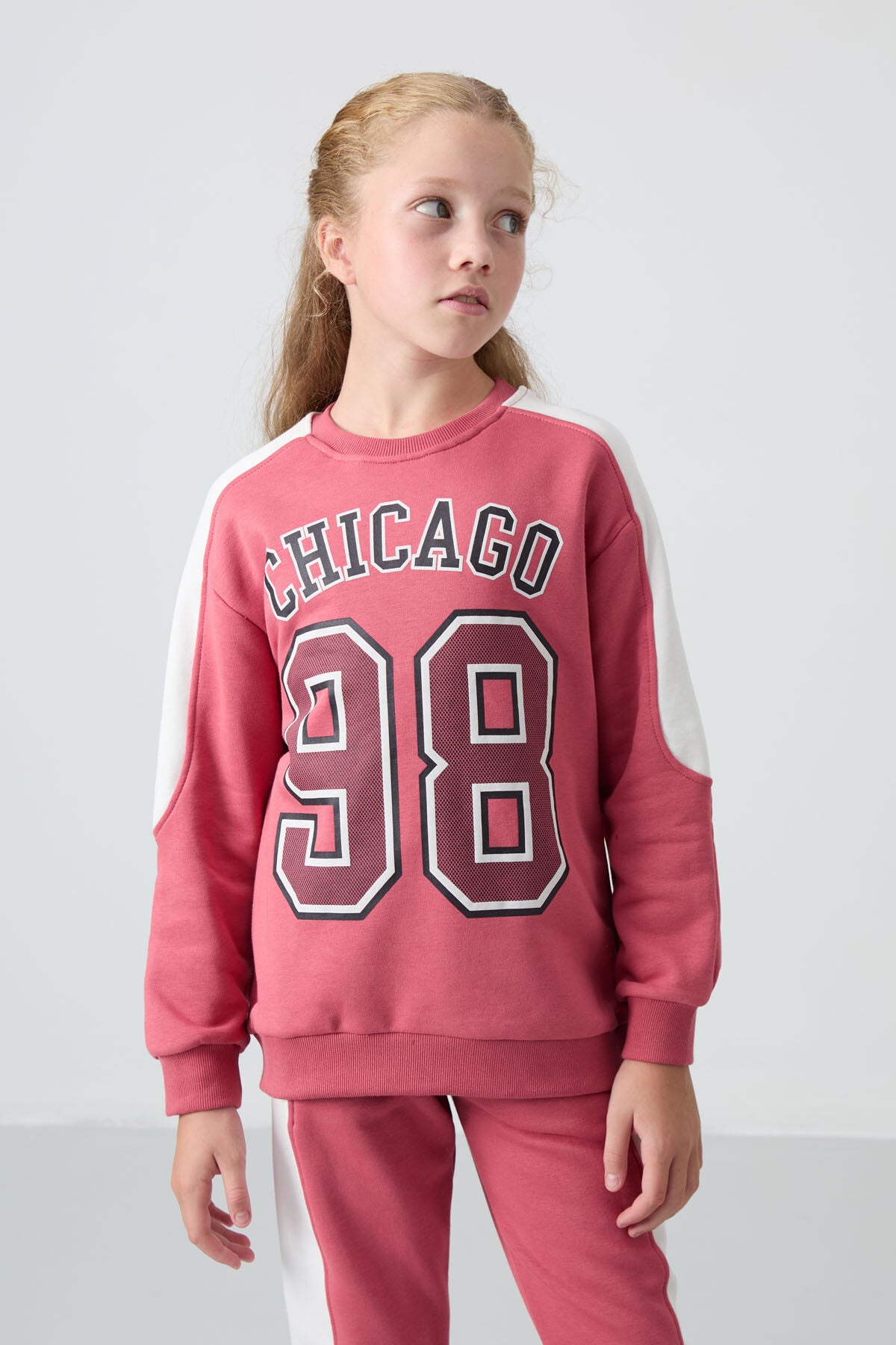 Wild Rose Cotton Fleece-Lined Soft Texture Standard Fit Printed Girls' Tracksuit Set - 75170