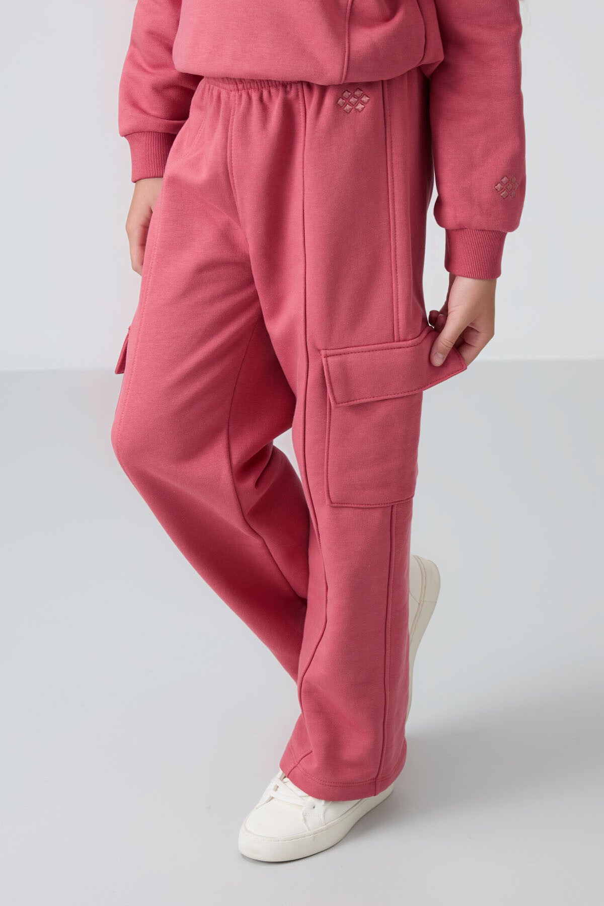 Wild Rose Cotton Fleece-Lined Soft Textured Standard Fit Embroidered Girls' Tracksuit Set - 75159