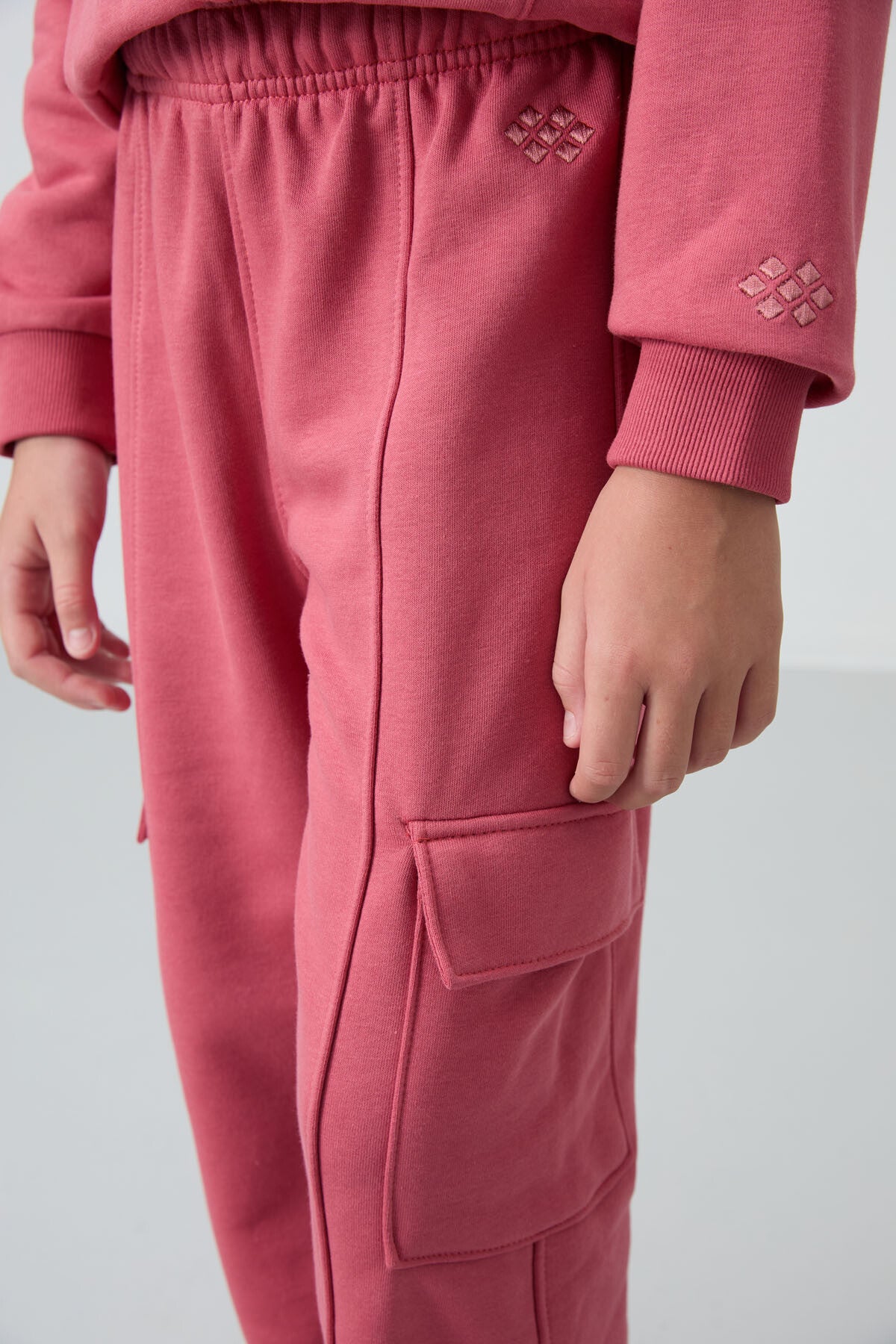 Wild Rose Cotton Fleece-Lined Soft Textured Standard Fit Embroidered Girls' Tracksuit Set - 75159