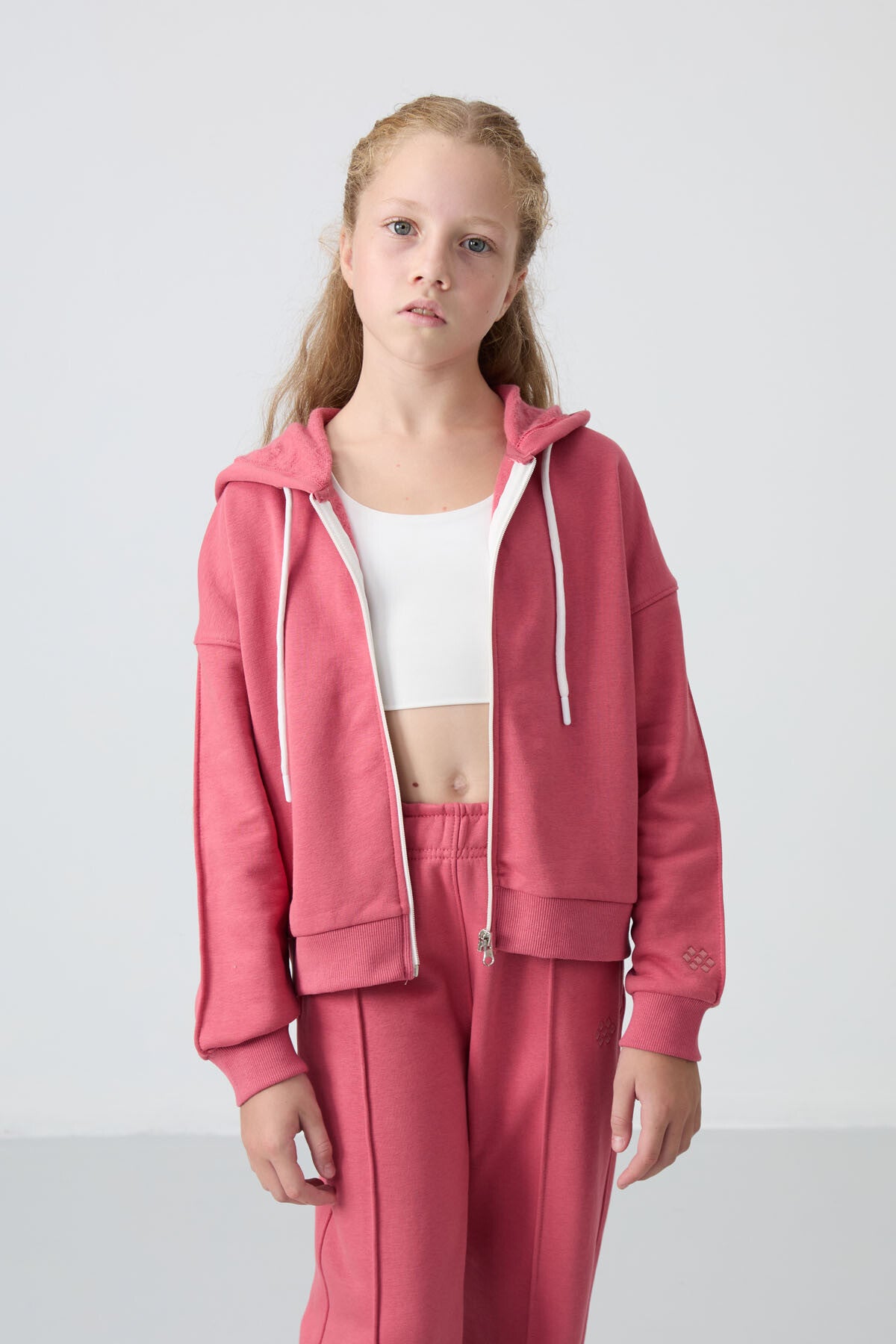 Wild Rose Cotton Lined Fleece Soft Textured Standard Fit Embroidered Girls' Tracksuit Set - 75161