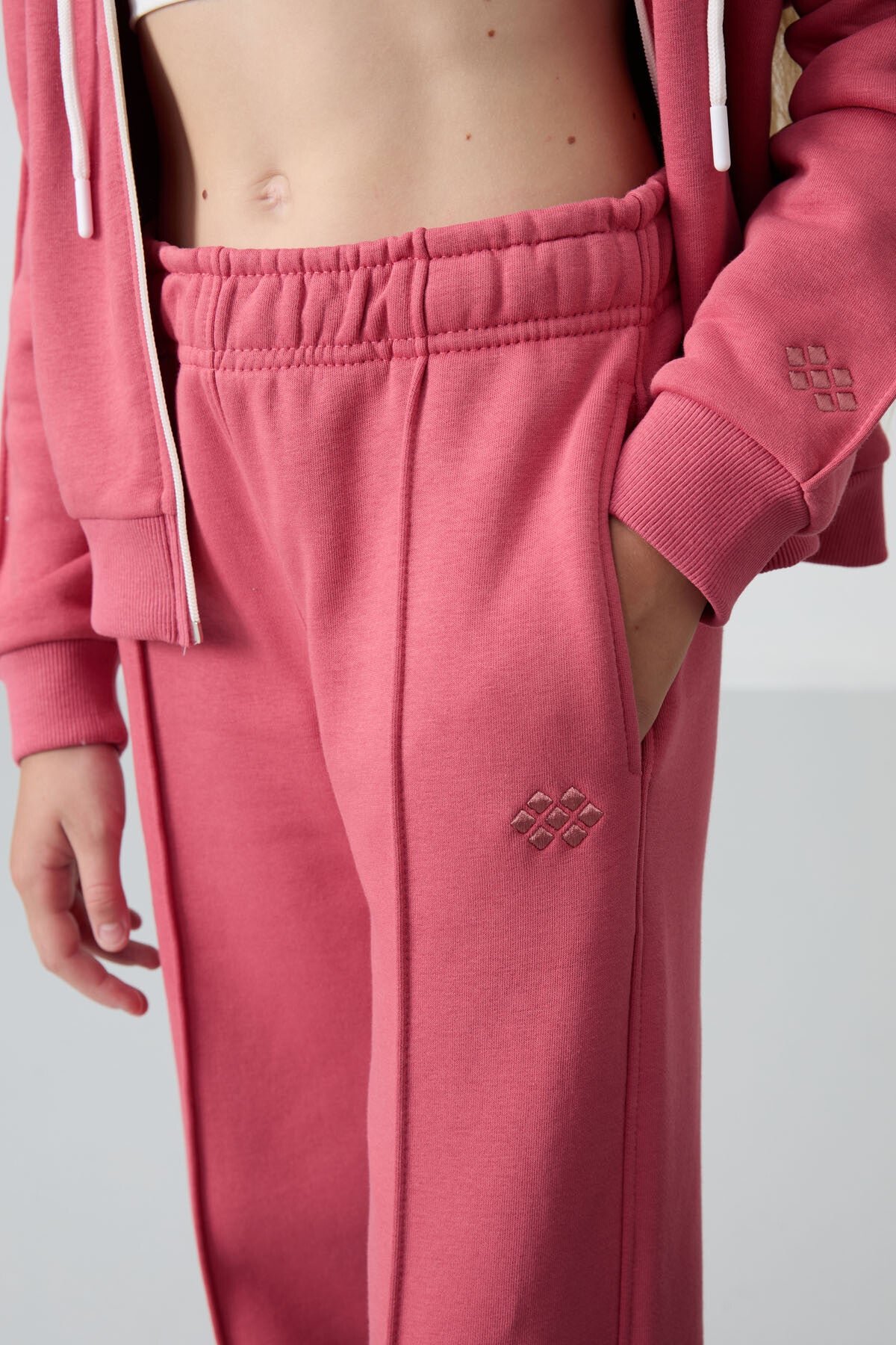 Wild Rose Cotton Lined Fleece Soft Textured Standard Fit Embroidered Girls' Tracksuit Set - 75161