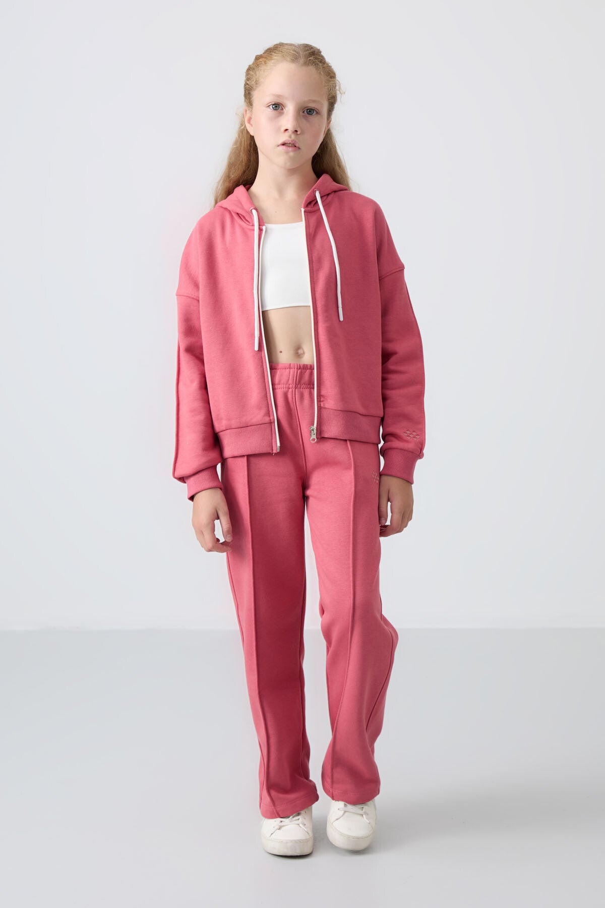 Wild Rose Cotton Lined Fleece Soft Textured Standard Fit Embroidered Girls' Tracksuit Set - 75161