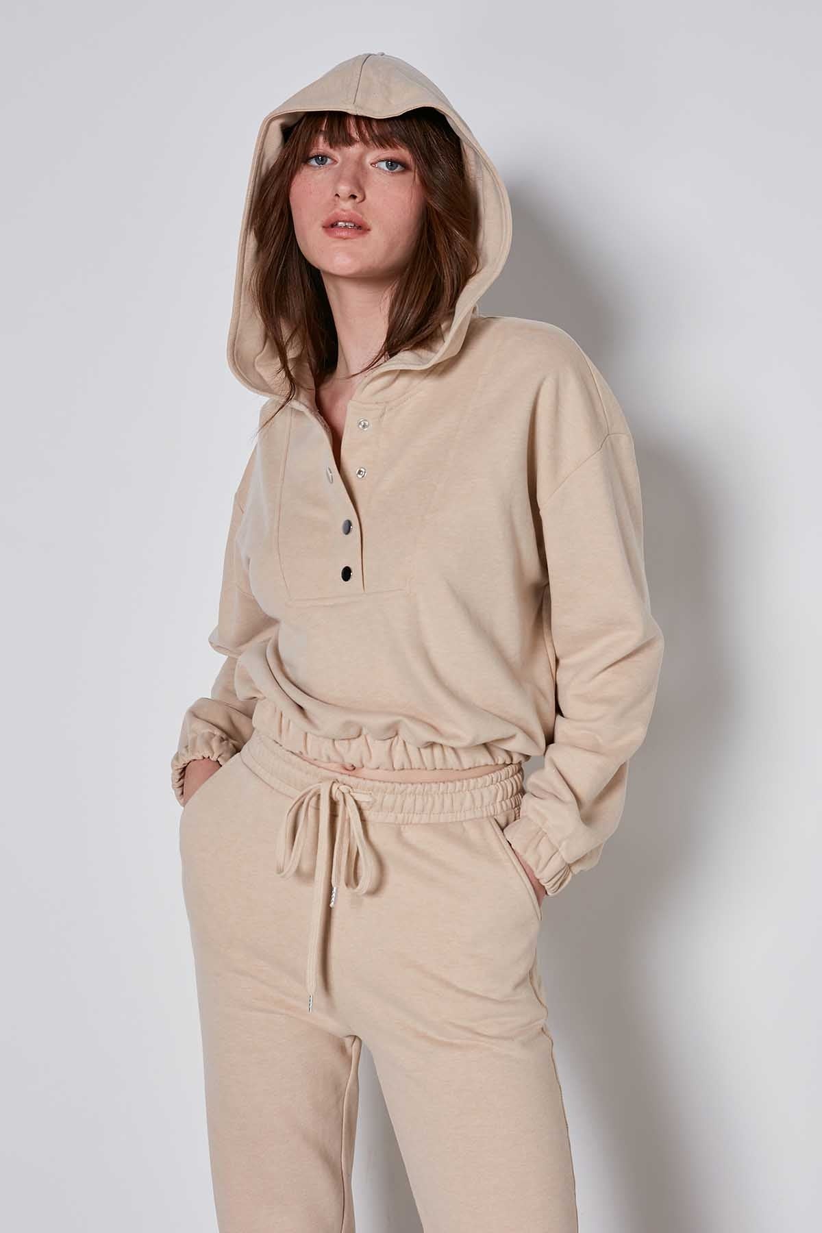 HODDIE SWEATSHIRT WITH ELASTANE SLEEVE END