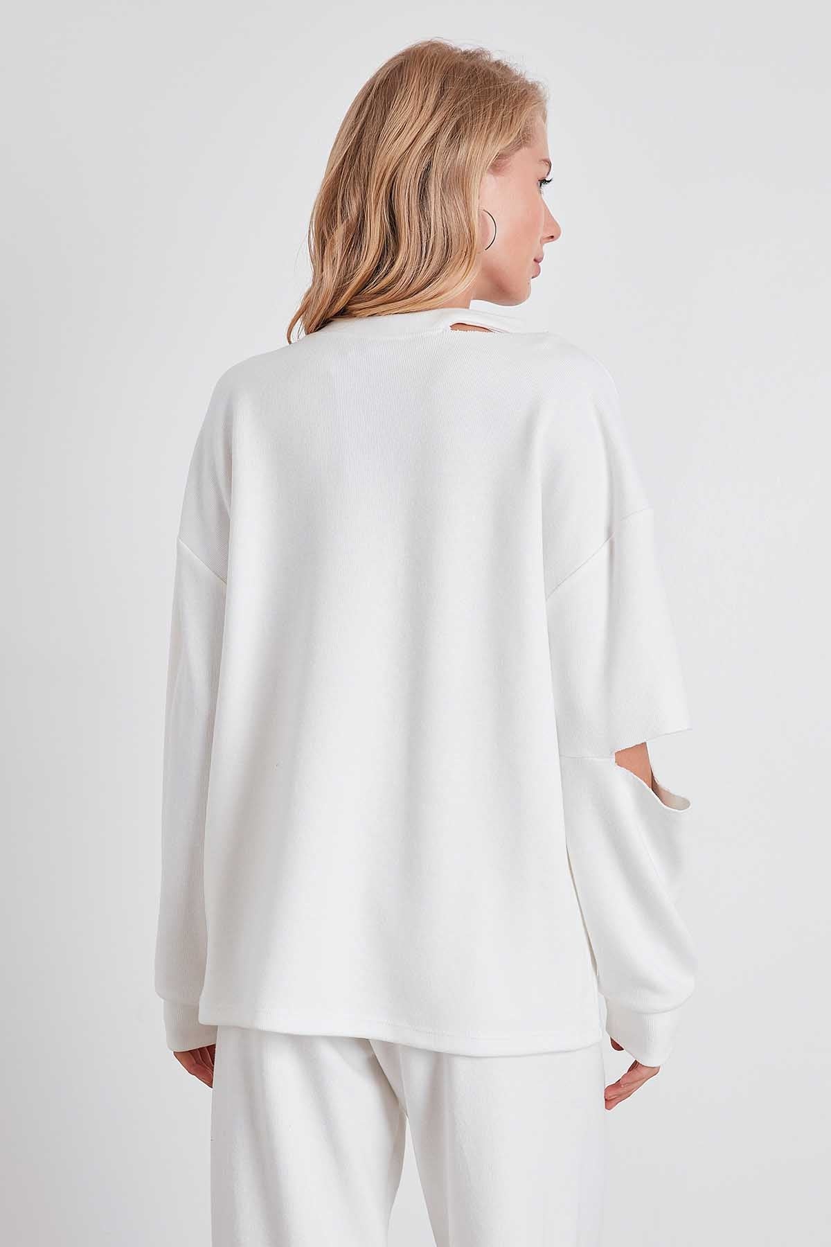 SPLIT COLLAR AND ARMS SWEATSHIRT