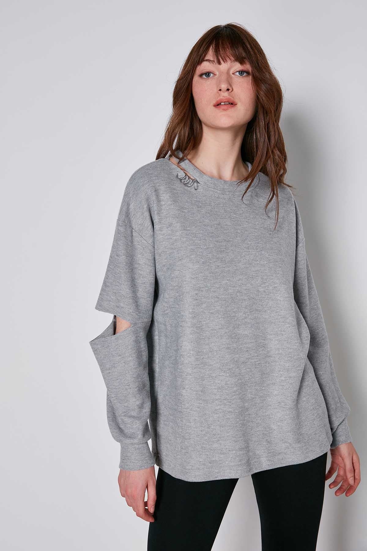 SPLIT COLLAR AND ARMS SWEATSHIRT