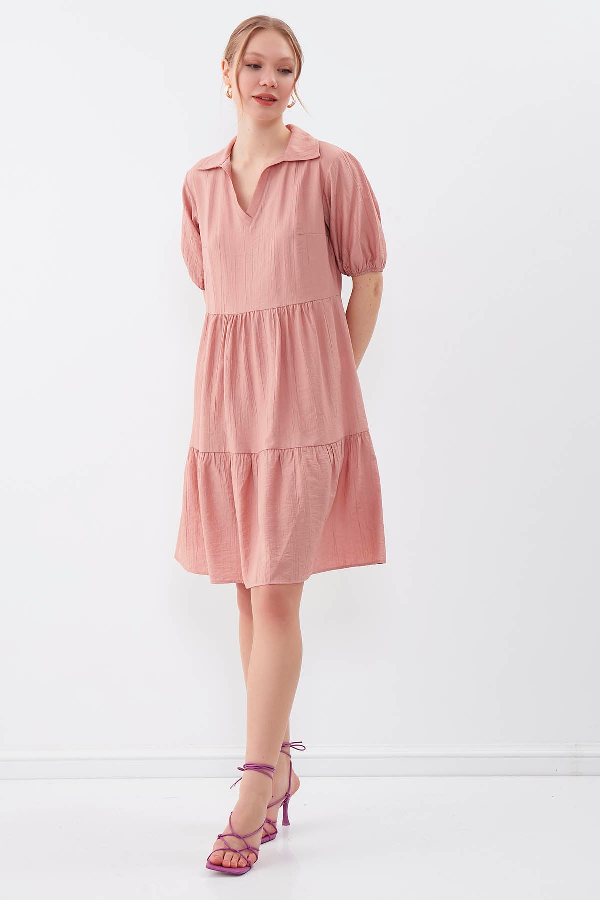 COLLARED LOOSE SLEEVE DRESS