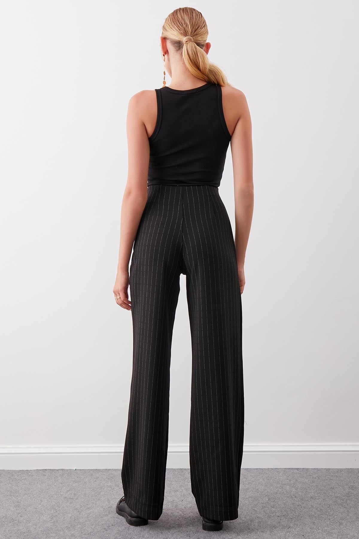 ZIPPERED WAIST ELASTINE STRIPE TROUSERS