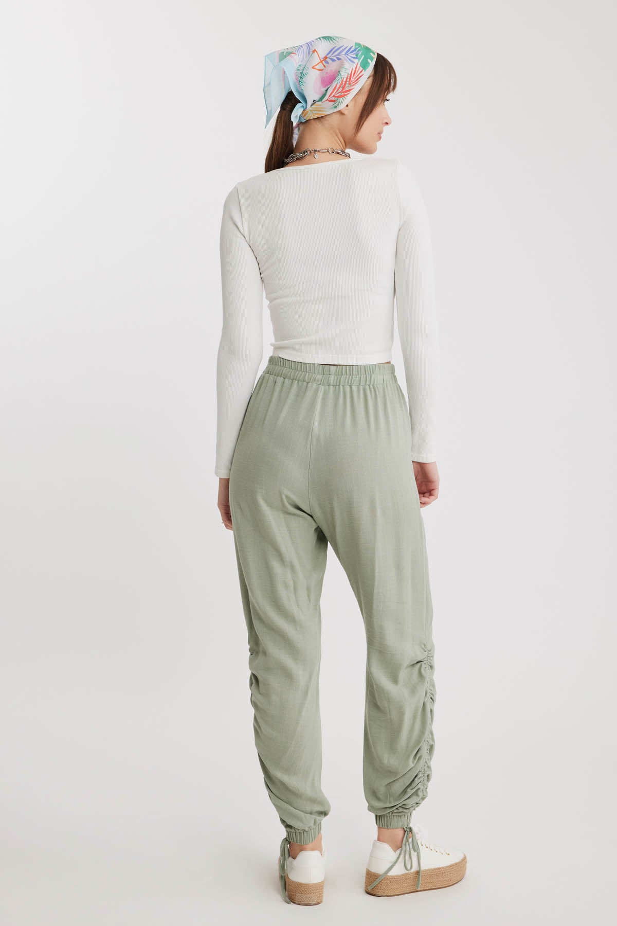 RUCKLED TROUSERS WITH ELASTANE WAIST