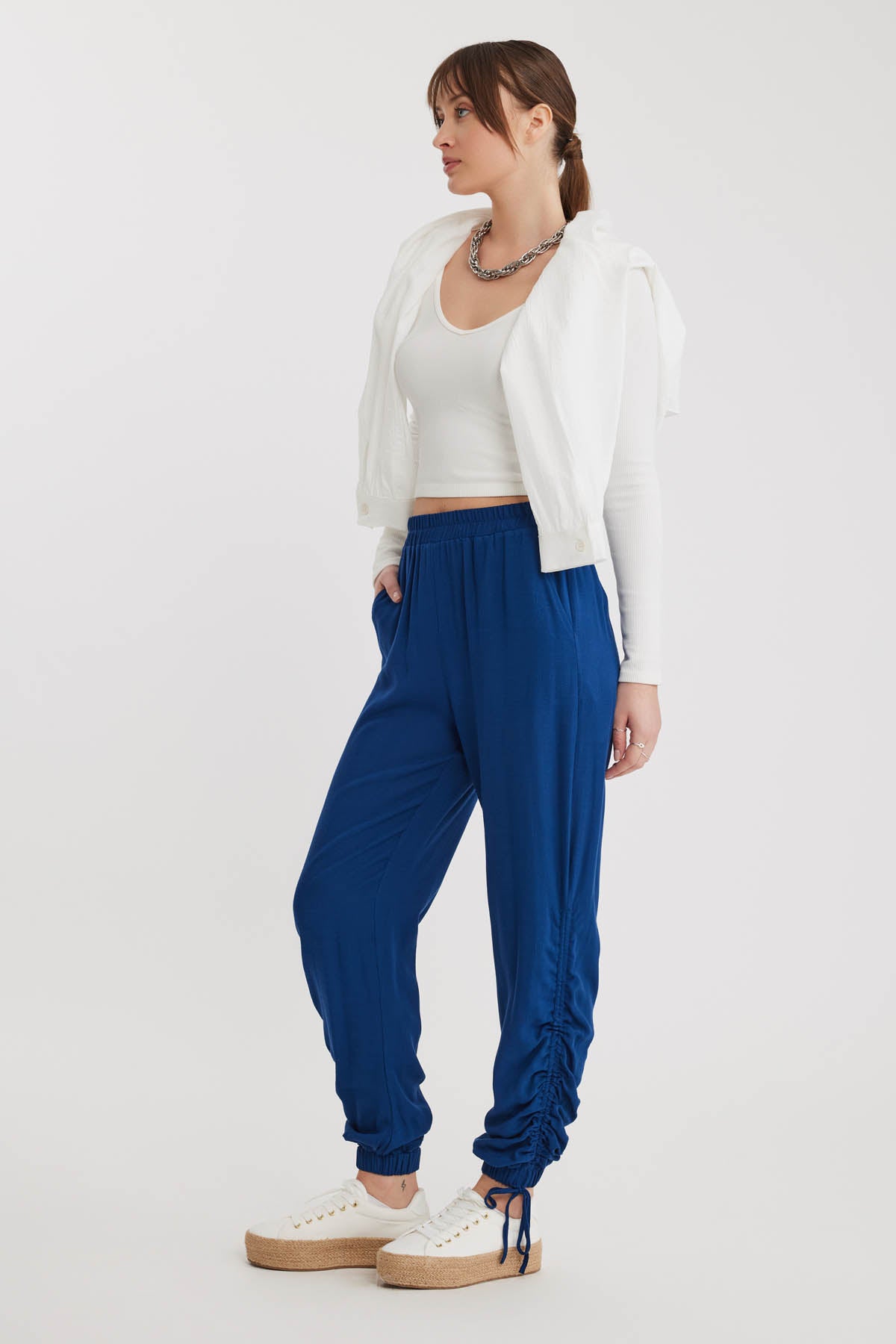 RUCKLED TROUSERS WITH ELASTANE WAIST