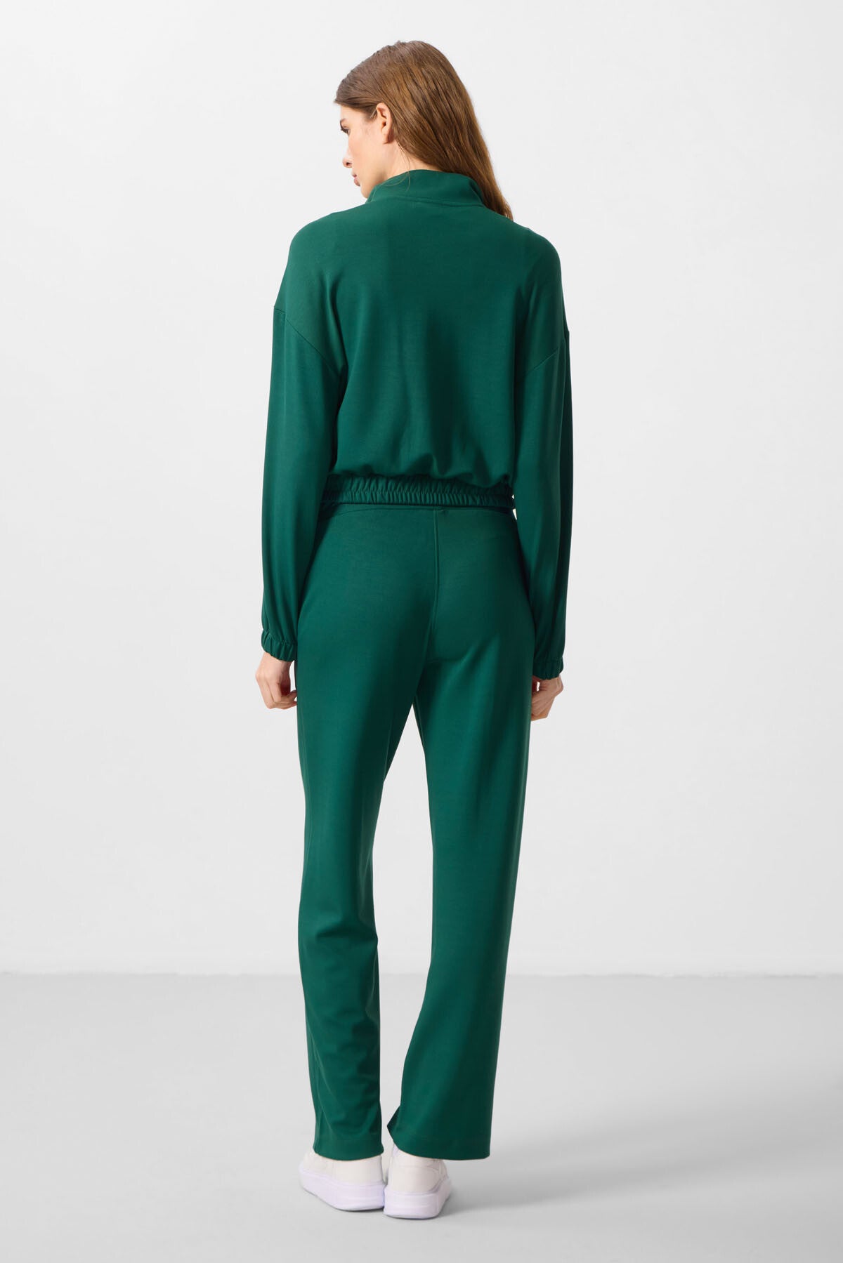 Green Soft Textured High Collar Oversize Elastane Women's Tracksuit Set - 95349