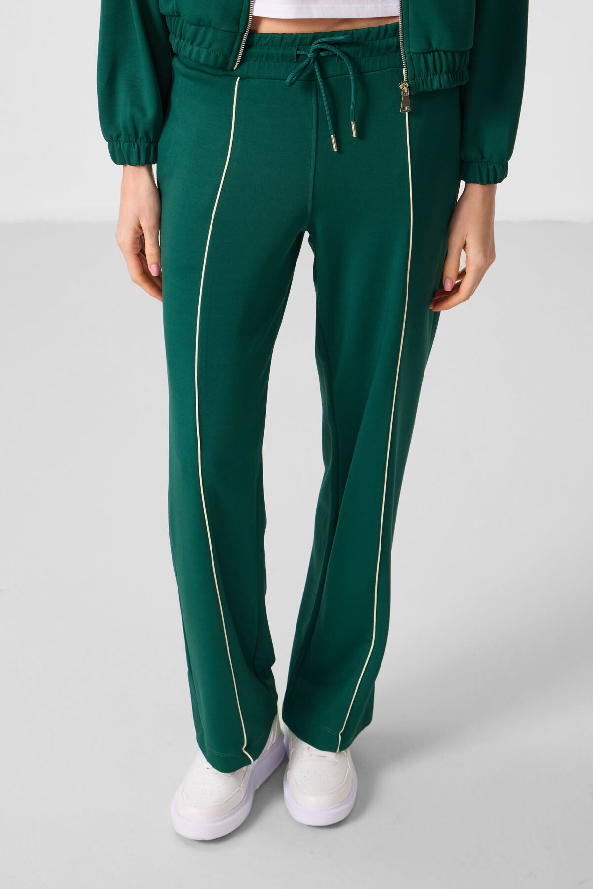 Green Soft Textured High Collar Oversize Elastane Women's Tracksuit Set - 95349