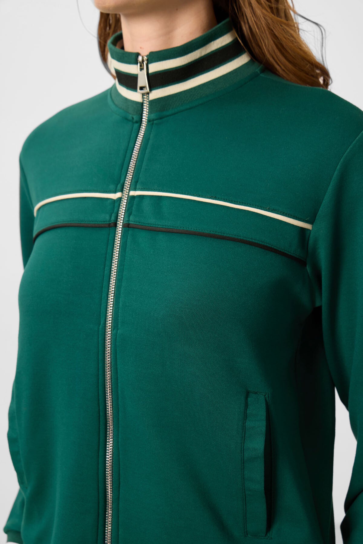 Green Soft Textured Knitted High Collar Oversize Women's Tracksuit Set - 95350