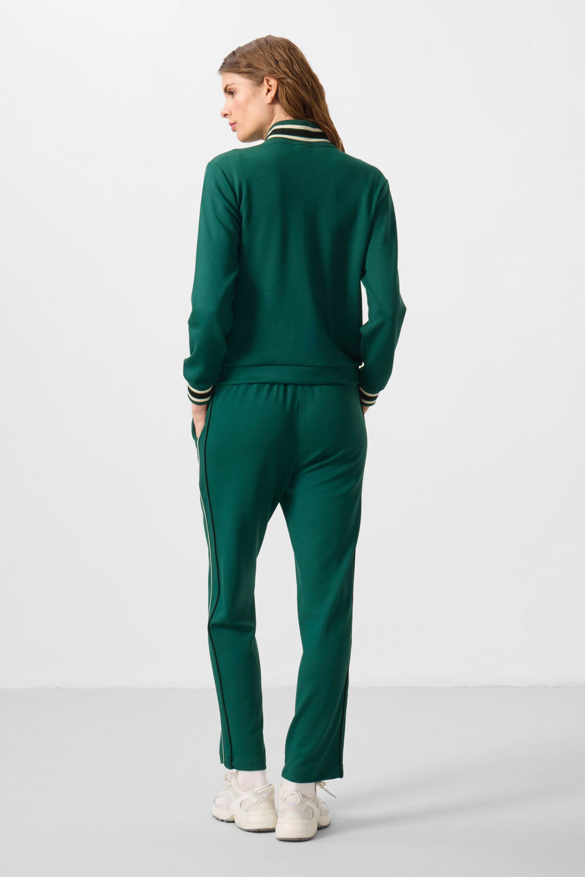 Green Soft Textured Knitted High Collar Oversize Women's Tracksuit Set - 95350