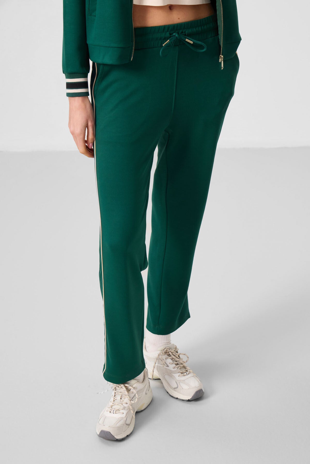 Green Soft Textured Knitted High Collar Oversize Women's Tracksuit Set - 95350
