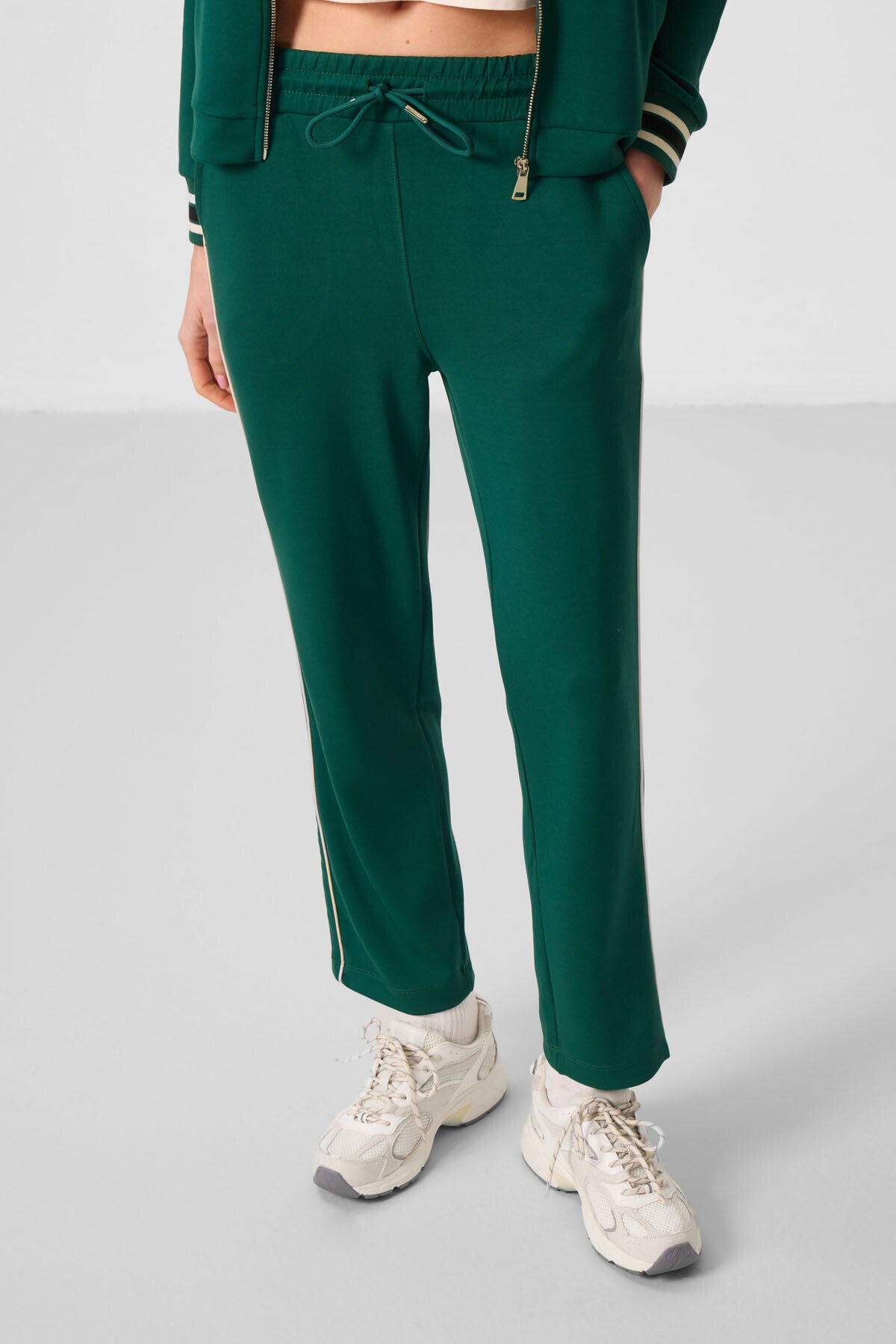 Green Soft Textured Knitted High Collar Oversize Women's Tracksuit Set - 95350