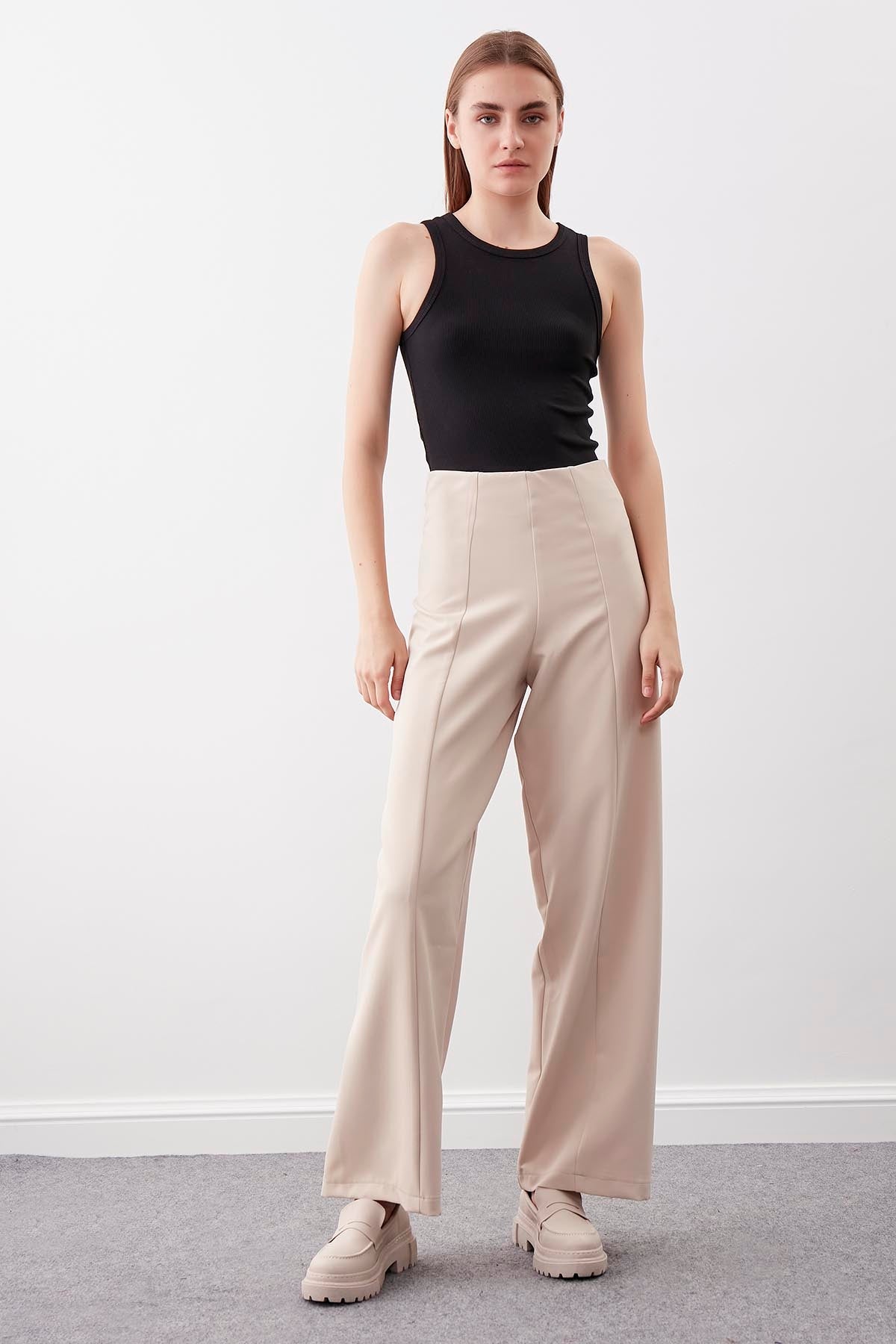 HIGH WAIST ZIP STITCH DETAILED TROUSERS
