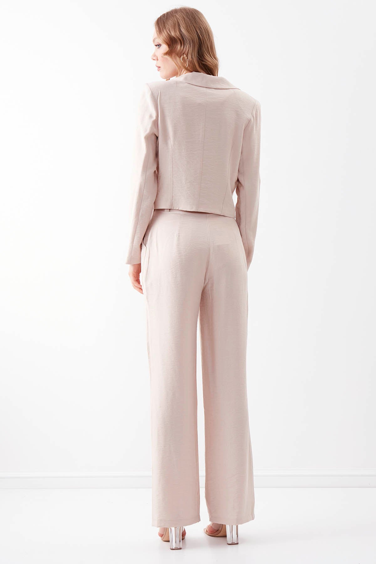 HIGH-WAIST GOLD BUTTON WIDE-ASPECT TROUSERS