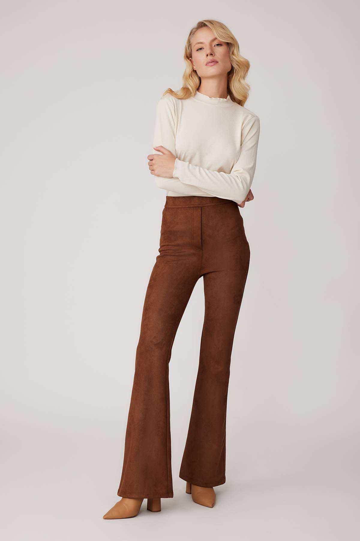 HIGH WAIST SPANISH SUEDE FABRIC TROUSERS
