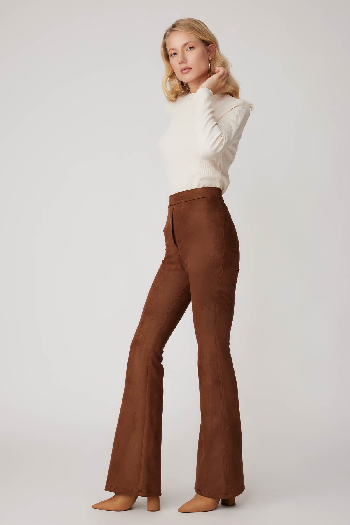 HIGH WAIST SPANISH SUEDE FABRIC TROUSERS