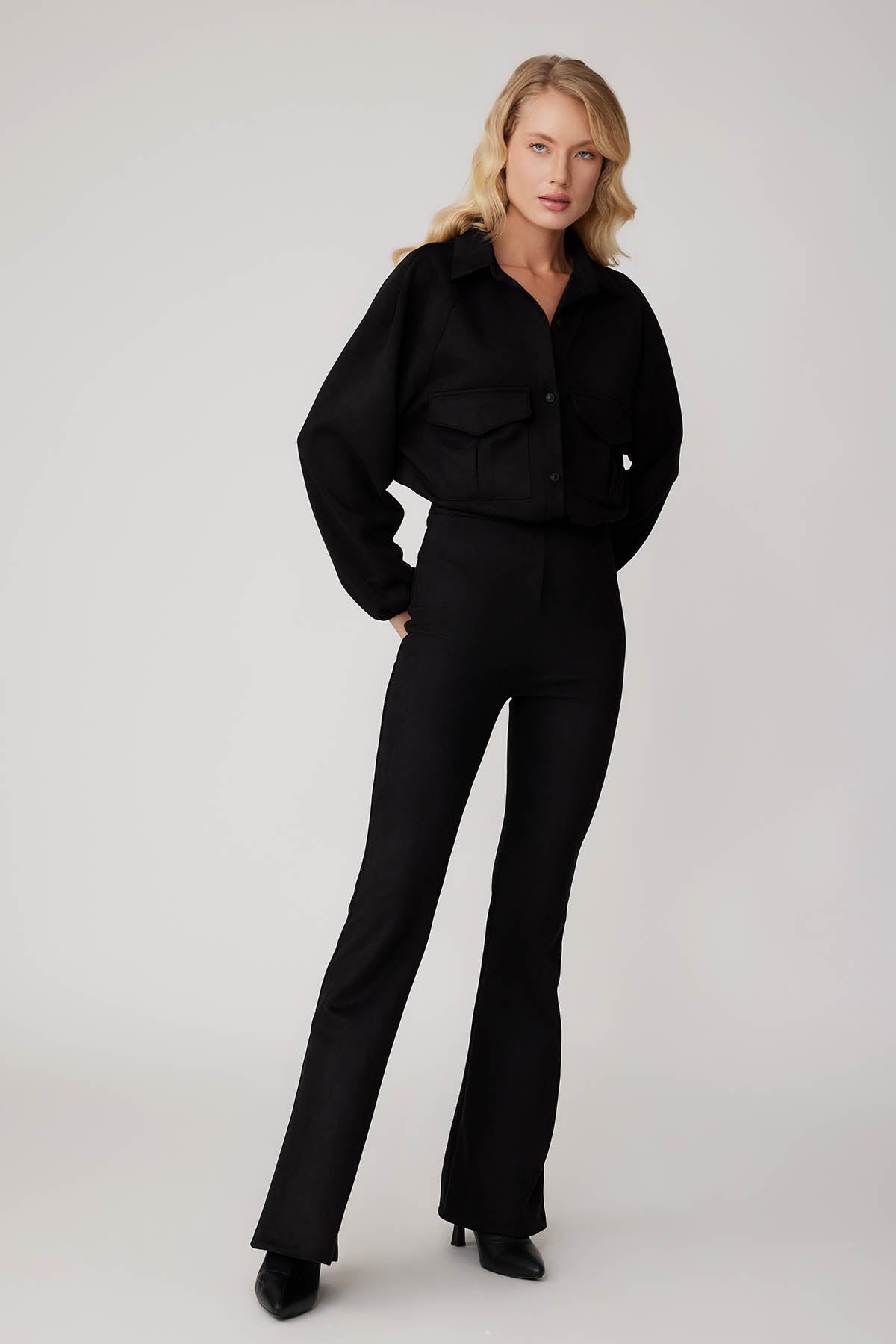 HIGH WAIST SPANISH SUEDE FABRIC TROUSERS