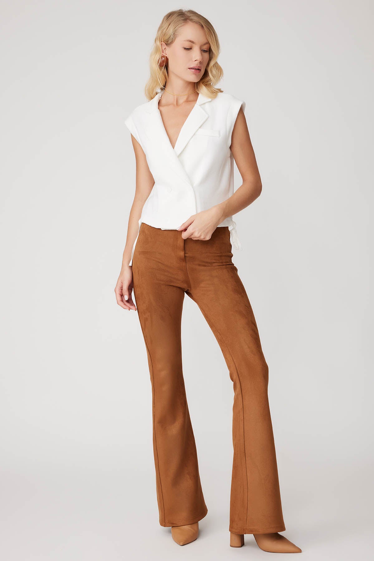 HIGH WAIST SPANISH SUEDE FABRIC TROUSERS