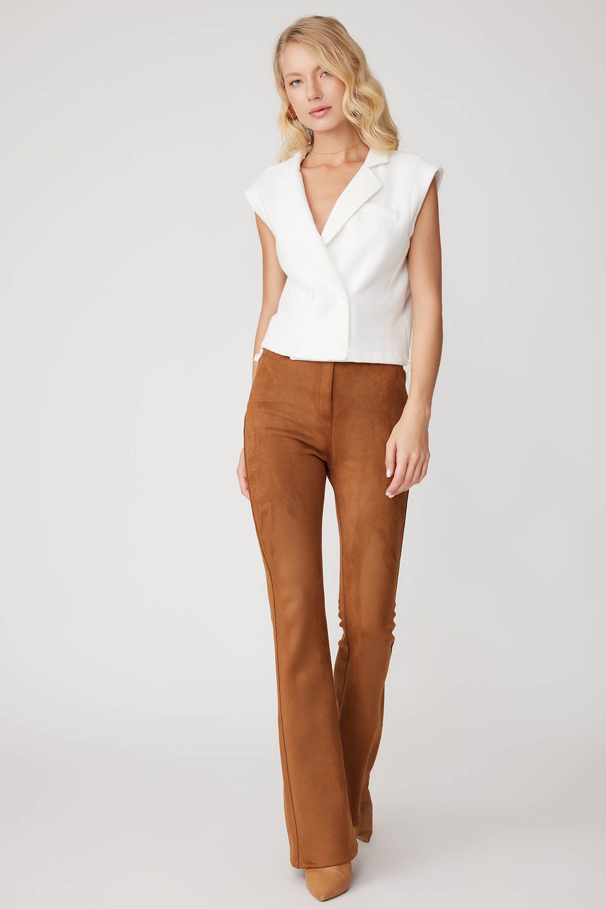 HIGH WAIST SPANISH SUEDE FABRIC TROUSERS