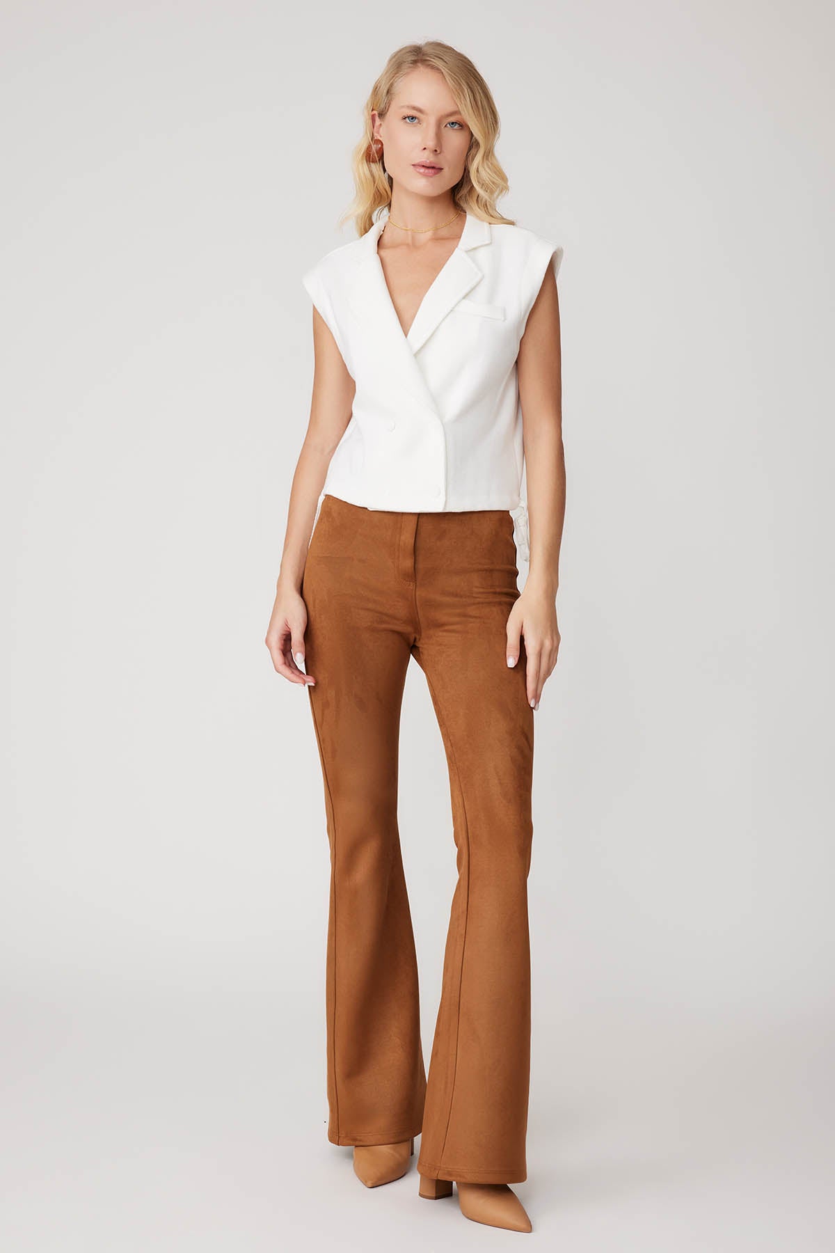 HIGH WAIST SPANISH SUEDE FABRIC TROUSERS
