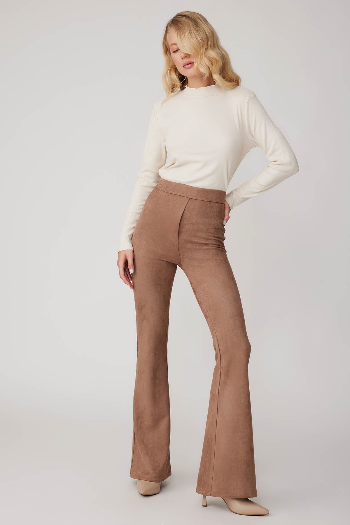 HIGH WAIST SPANISH SUEDE FABRIC TROUSERS