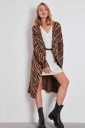 ZEBRA PATTERN LONG KNITTED CARDIGAN