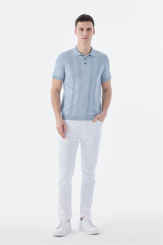Blue Slim Fit Polo Collar T Shirt