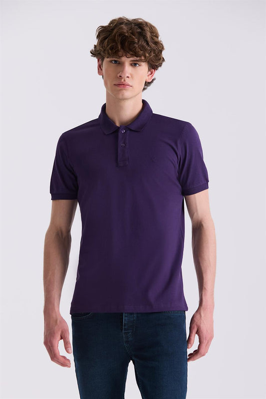 Purple Slim Fit Polo Collar T Shirt.
