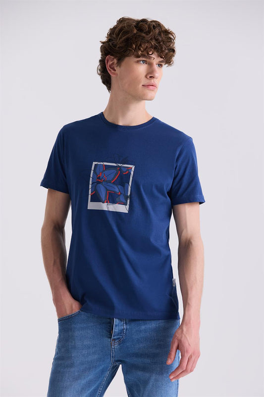 Navy Slim Fit Round Collar T Shirt