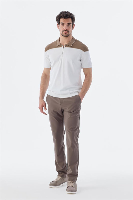 Mink Slim Fit Polo Collar T Shirt With A Zipper