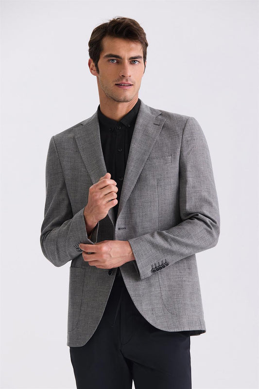 Slim Fit Anthracite Single Collar Linen Sports Jacket