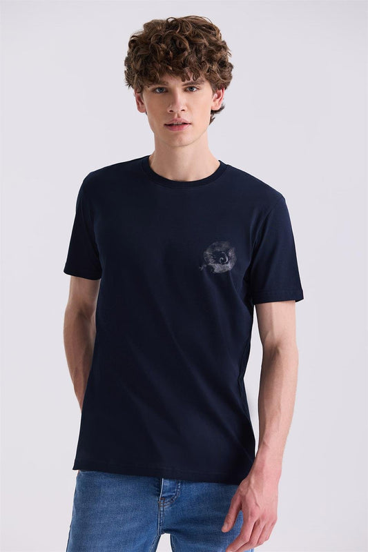 Navy Slim Fit Round Collar T Shirt