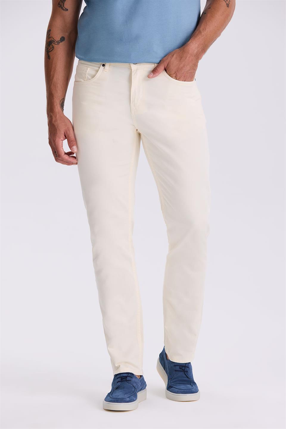 Ecru Comfort Fit Cotton Comfortable With 5 Pockets Trousers