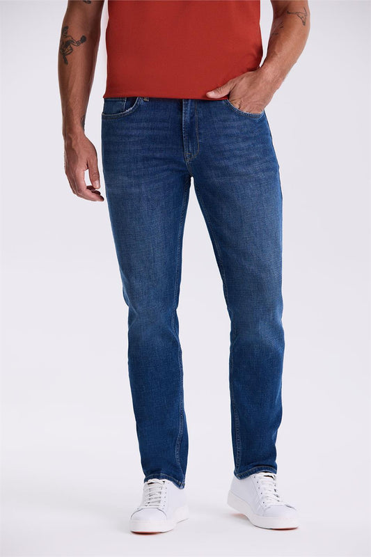 Blue Slim Fit Washable Worn Cotton Narrow Waisted Jeans