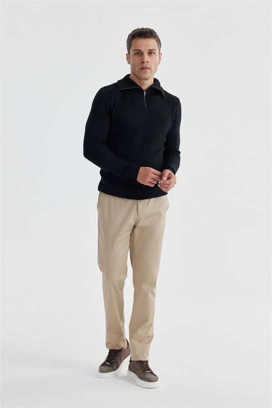Navy Slim Fit Wool Collar With Zipper Knitted