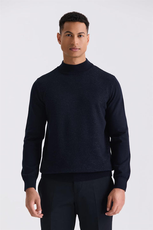 Navy Slim Fit Half Sailor Collar Knitted Sweater