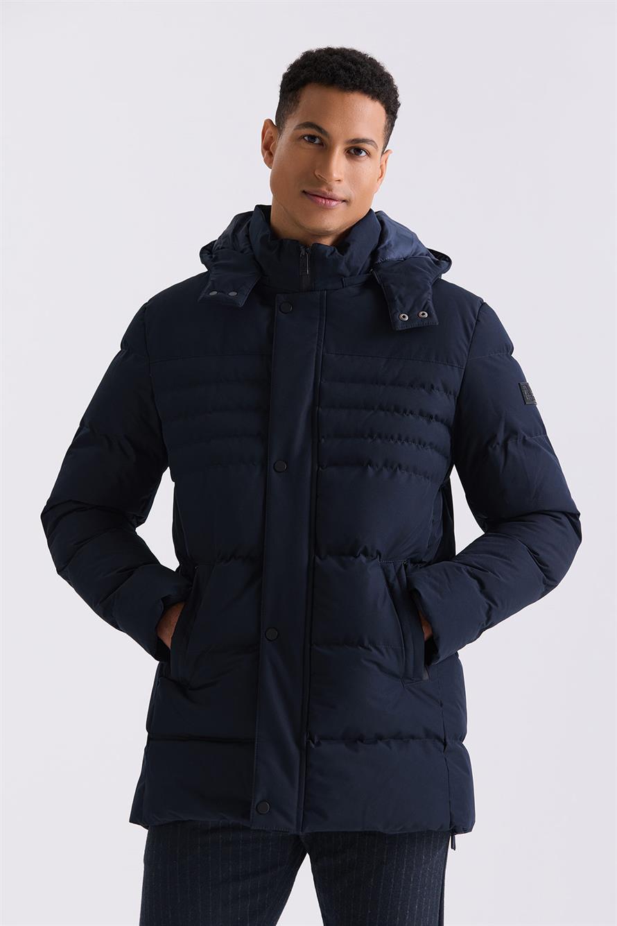 Navy Regular Fit Judge Collar Concealed Zippered Blouse