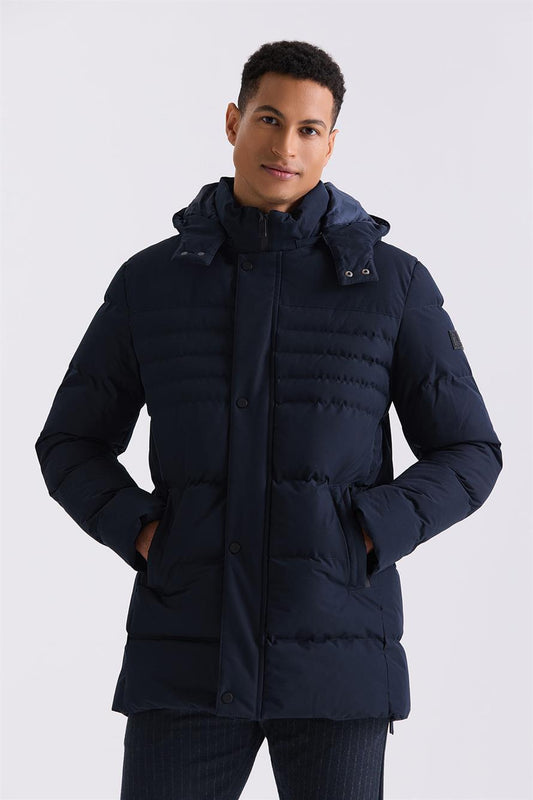 Navy Regular Fit Judge Collar Concealed Zippered Blouse