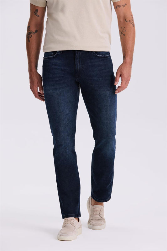 Dark Navy Slim Fit Washable Narrow Cut Cotton Jeans And Coat Trousers