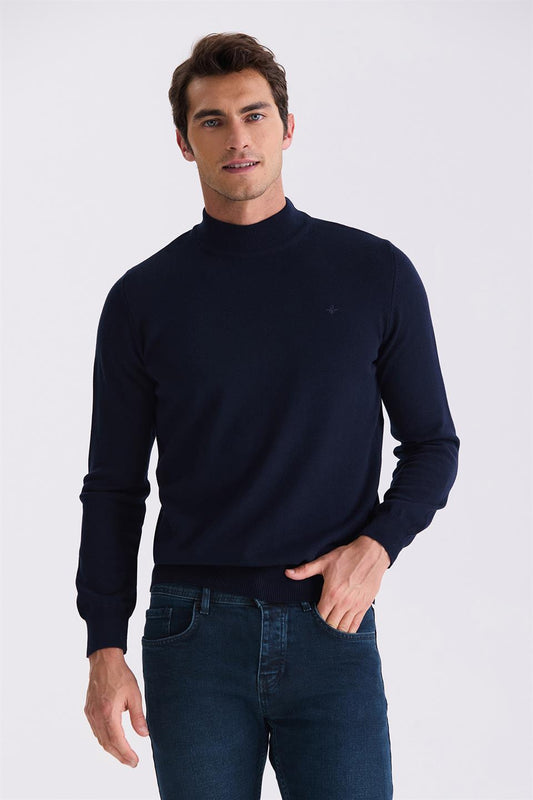 Navy Slim Fit Half Sailor Knitted Sweater