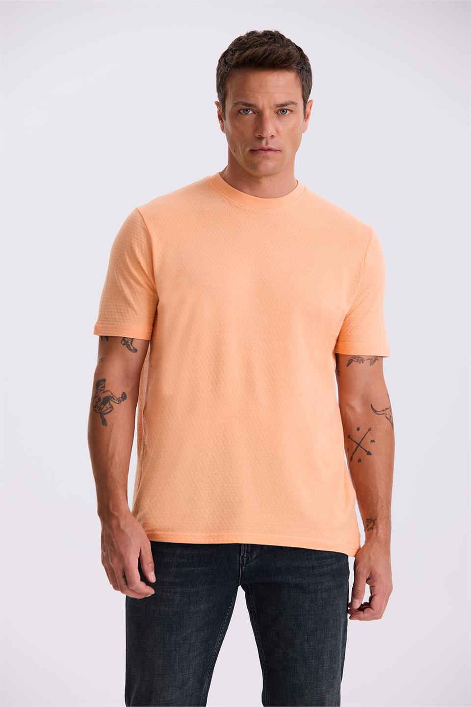 Round Collar T Shirt With Orange 100% Cotton Pattern