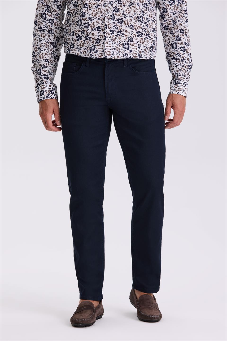 Dark Navy Slim Fit Cotton Plain Jeans And Coat Trousers