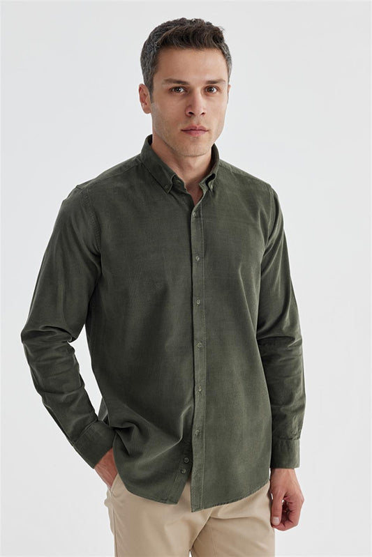 Green Comfort Fit Buttoned Collar 100% Cotton Shirt