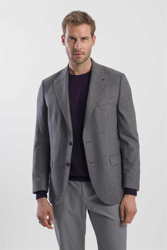 Anthracite Regular Fit Sharp Collar Jacket With Wool